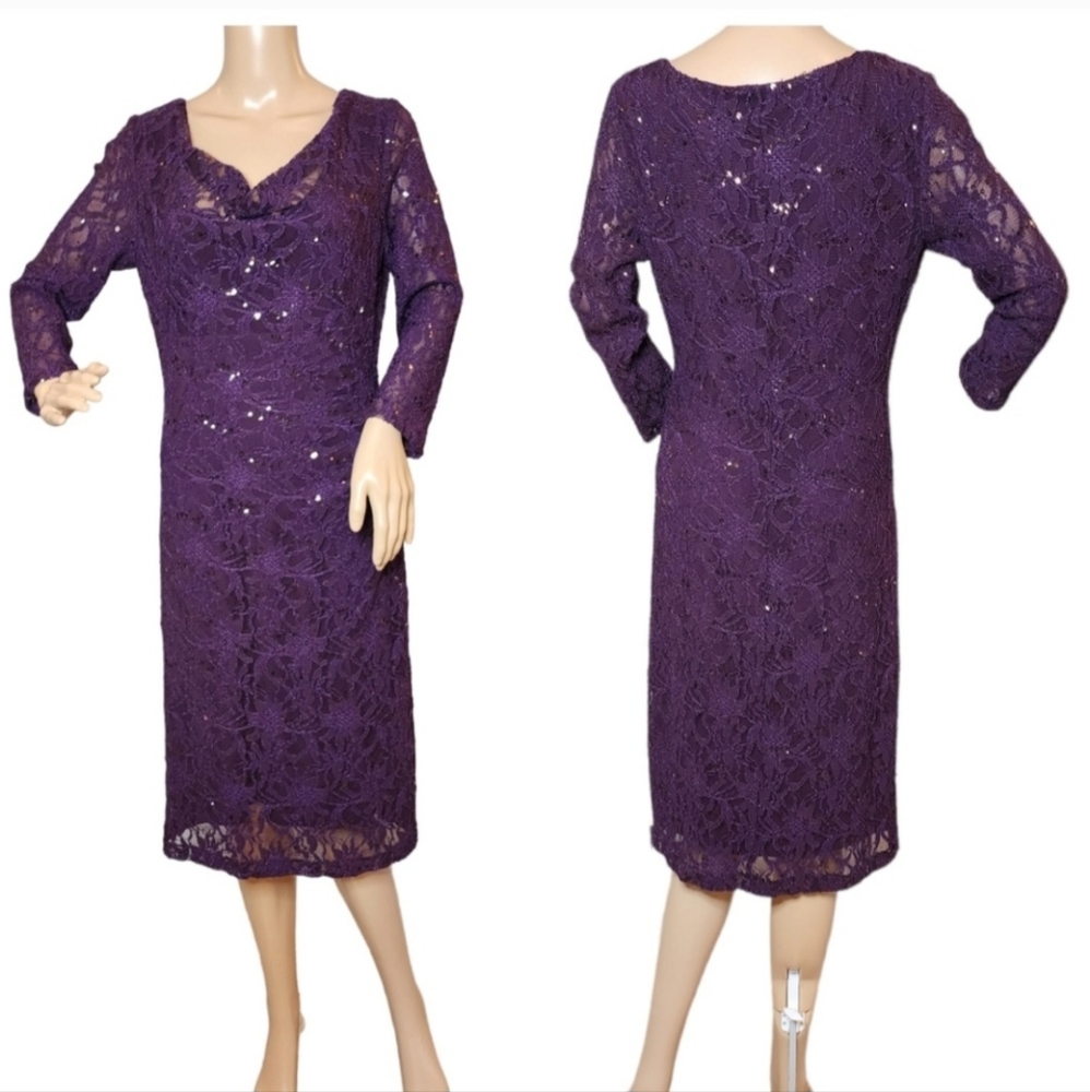 Ralph Lauren purple lace sequin stretch dress.  Size 12